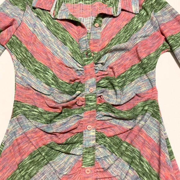 Zara Striped Green Pink Runched Knit Mini Dress Size Small - Picture 6 of 16